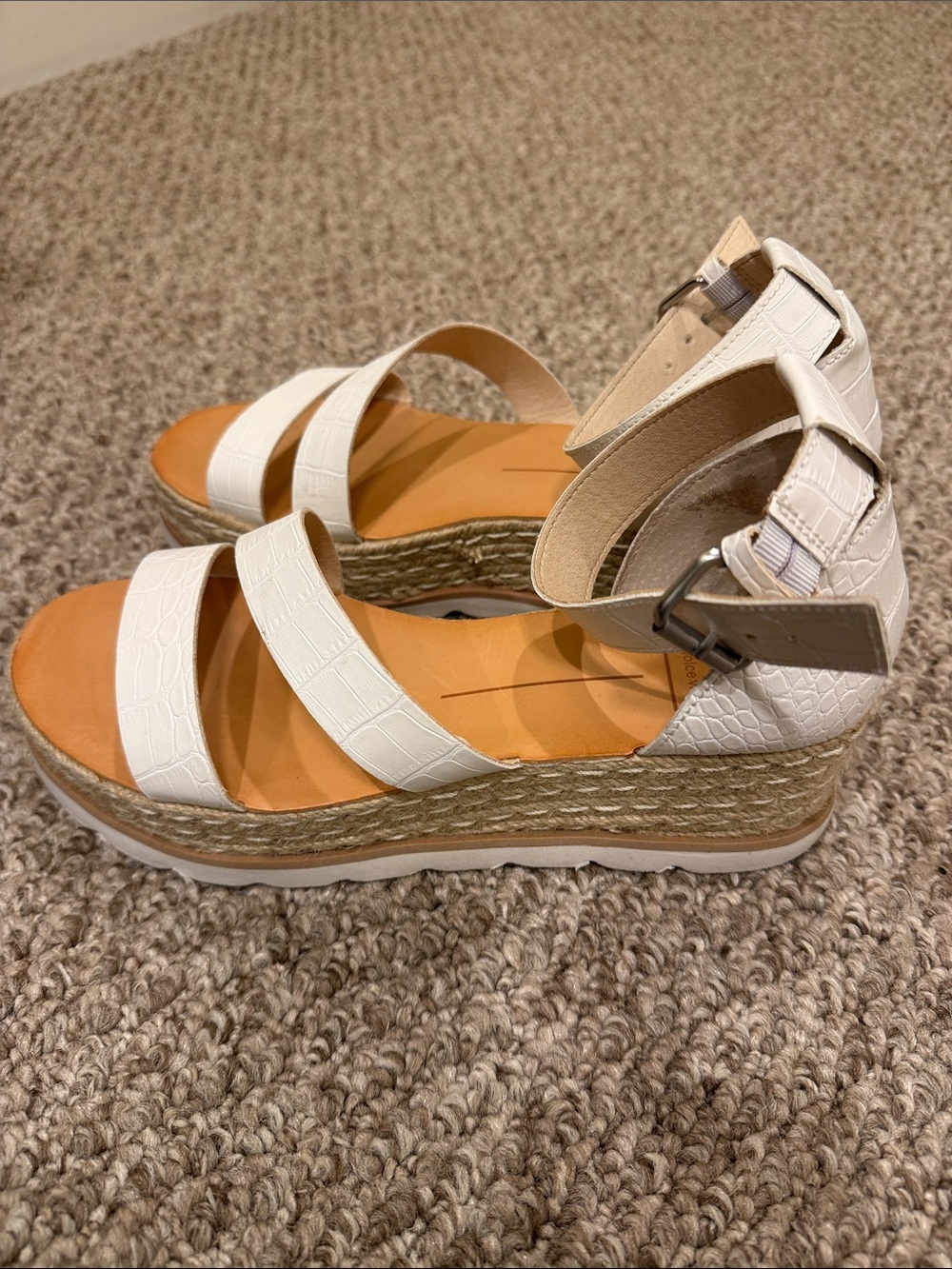 Dolce Vita White Croc-Embossed Ankle-Strap Platform Espadrille Sandals - Picture 2 of 3